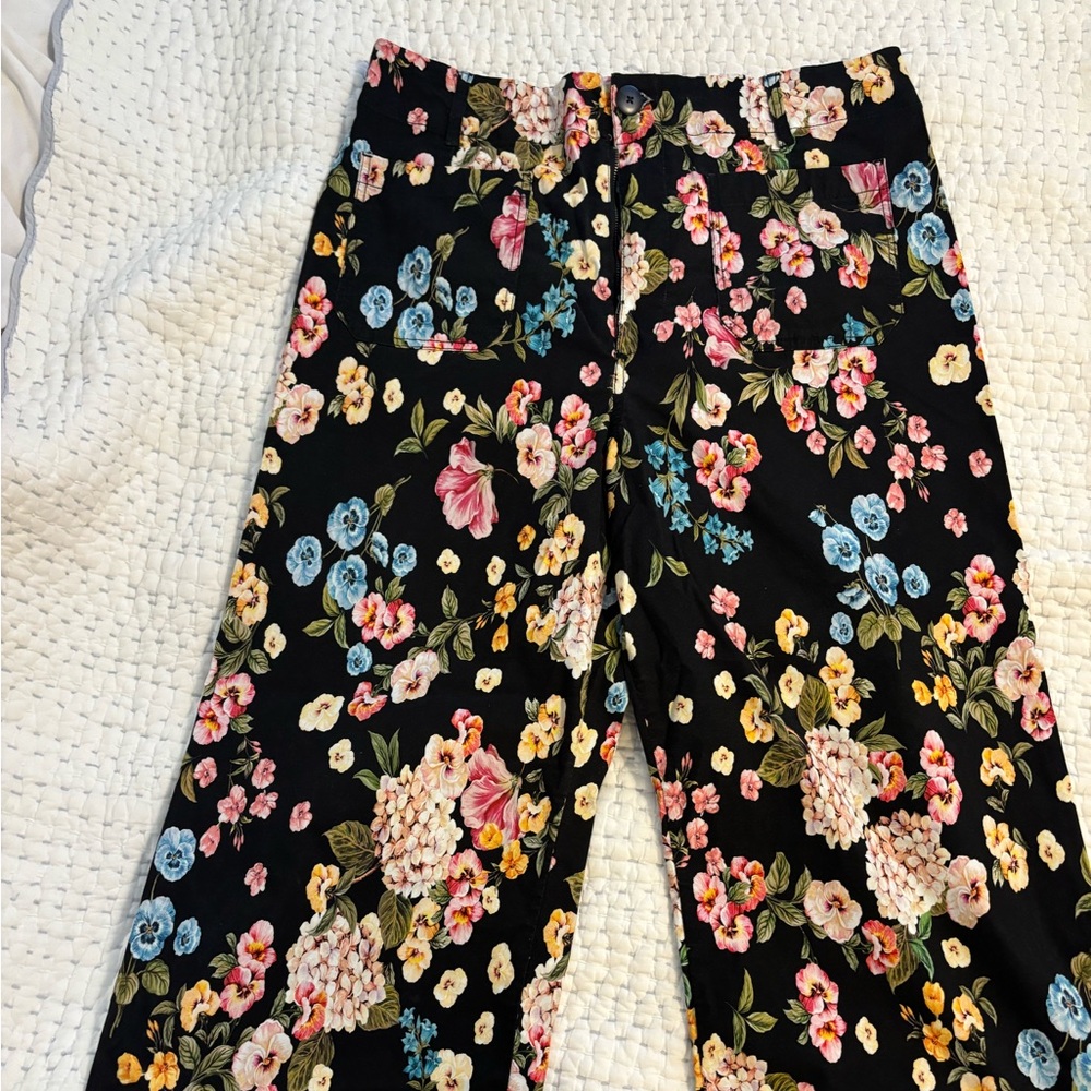 Anthropologie Black Floral Cropped Pants